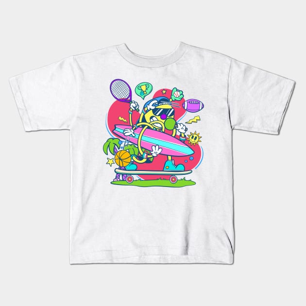 Cartoon Sports Fan Kids T-Shirt by Chris Nixt